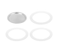 sourcing map Stovetop Espresso Maker Replacement Aluminium Coffee Pot Parts with 1pcs Filter 74x64x5mm and 3pcs Silicone Gasket Seals 81x63x2.5mm for 9-Cup Mocha Coffee Maker Pot(Silver)