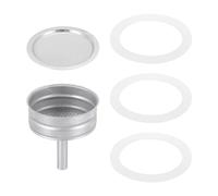 sourcing map Stovetop Espresso Maker Replacement Aluminium Coffee Pot Parts with 1pcs Filter and 3pcs Silicone Gasket Seals,1pcs Funnel 64x53x3.5mm for 6-Cup Mocha Coffee Maker Pot(Silver)