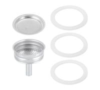 sourcing map Stovetop Espresso Maker Replacement Aluminium Coffee Pot Parts with 1pcs Filter and 3pcs Silicone Gasket Seals,1pcs Funnel 50x40x5.5mm for 2-Cup Mocha Coffee Maker Pot(Silver)