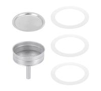 sourcing map Stovetop Espresso Maker Replacement Aluminium Coffee Pot Parts with 1pcs Filter and 3pcs Silicone Gasket Seals,1pcs Funnel 74x64x4.5mm for 9-Cup Mocha Coffee Maker Pot(Silver)