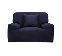 sourcing map Stretch Sofa Covers 1 Seater,Solid Elastic Sofa Slipcovers Washable Soft for Dogs - Spandex Universal Couch Covers for Furniture with One Pillow Cover Dark Blue