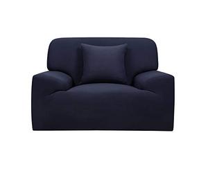 sourcing map Stretch Sofa Covers 1 Seater,Solid Elastic Sofa Slipcovers Washable Soft for Dogs - Spandex Universal Couch Covers for Furniture with One Pillow Cover Dark Blue