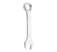 sourcing map Stubby Combination Wrench 15mm Metric 12-Point Box and Open End Chromium Vanadium Steel CR-V Double Ended Spanner Tool for Automotive Pipe Furniture Machinery DIY Repair, Silver