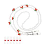 sourcing map Stylish Eyeglasses Chain for Woman, Cherry Beaded Mask Lanyard Chains Fashion Sunglasses Strap Holder Necklace Eyewear Retainer Cord with Anti-Slip Silicone Loops, White/Red