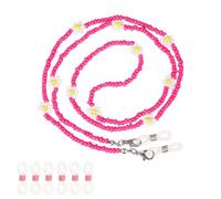 sourcing map Stylish Eyeglasses Chain for Woman, Flower Beaded Mask Lanyard Chains Fashion Sunglasses Strap Holder Necklace Eyewear Retainer Cord with Anti-Slip Silicone Loops, Pink