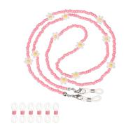 sourcing map Stylish Eyeglasses Chain for Woman, Flower Beaded Mask Lanyard Chains Fashion Sunglasses Strap Holder Necklace Eyewear Retainer Cord with Anti-Slip Silicone Loops, Light Pink