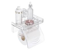 sourcing map Suction Cup Toilet Paper Holder with Cover, Wall Mounted Bathroom Tissue Storage with Shelf Acrylic Paper Storage Holder No Drill for Toilet Bathroom Kitchen, Transparent