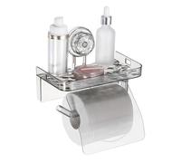 sourcing map Suction Cup Toilet Paper Holder with Cover, Wall Mounted Bathroom Tissue Storage with Shelf Acrylic Paper Storage Holder No Drill for Toilet Bathroom Kitchen, Gray