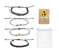 sourcing map Sunflower Bracelets Bohemia Surf Friendship Bracelet Adjustable Sunflower Braided Rope String Set with Card & Mesh Bag for Women Trendy Jewelry Couple Gifts, Black