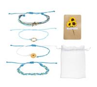 sourcing map Sunflower Bracelets Bohemia Surf Friendship Bracelet Adjustable Sunflower Braided Rope String Set with Card & Mesh Bag for Women Trendy Jewelry Couple Gifts, Blue Green