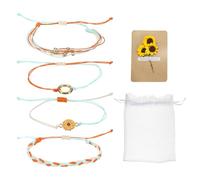 sourcing map Sunflower Bracelets Bohemia Surf Friendship Bracelet Adjustable Sunflower Braided Rope String Set with Card & Mesh Bag for Women Trendy Jewelry Couple Gifts, Red Blue