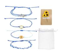 sourcing map Sunflower Bracelets Bohemia Surf Friendship Bracelet Adjustable Sunflower Braided Rope String Set with Card & Mesh Bag for Women Trendy Jewelry Couple Gifts, Blue