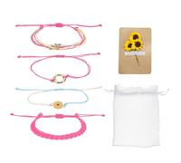 sourcing map Sunflower Bracelets Bohemia Surf Friendship Bracelet Adjustable Sunflower Braided Rope String Set with Card & Mesh Bag for Women Trendy Jewelry Couple Gifts, Powder Blue
