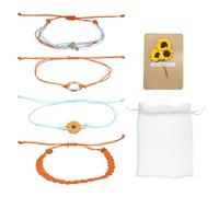 sourcing map Sunflower Bracelets Bohemia Surf Friendship Bracelet Adjustable Sunflower Braided Rope String Set with Card & Mesh Bag for Women Trendy Jewelry Couple Gifts, Orange