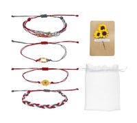 sourcing map Sunflower Bracelets Bohemia Surf Friendship Bracelet Adjustable Sunflower Braided Rope String Set with Card & Mesh Bag for Women Trendy Jewelry Couple Gifts, Dark Red