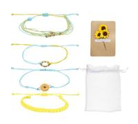 sourcing map Sunflower Bracelets Bohemia Surf Friendship Bracelet Adjustable Sunflower Braided Rope String Set with Card & Mesh Bag for Women Trendy Jewelry Couple Gifts, Yellow