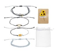 sourcing map Sunflower Bracelets Bohemia Surf Friendship Bracelet Adjustable Sunflower Braided Rope String Set with Card & Mesh Bag for Women Trendy Jewelry Couple Gifts, Grey