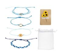 sourcing map Sunflower Bracelets Bohemia Surf Friendship Bracelet Adjustable Sunflower Braided Rope String Set with Card & Mesh Bag for Women Trendy Jewelry Couple Gifts, Light Blue
