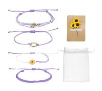 sourcing map Sunflower Bracelets Bohemia Surf Friendship Bracelet Adjustable Sunflower Braided Rope String Set with Card & Mesh Bag for Women Trendy Jewelry Couple Gifts, Purple