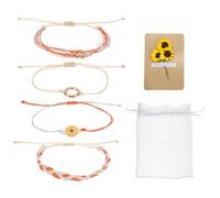 sourcing map Sunflower Bracelets Bohemia Surf Friendship Bracelet Adjustable Sunflower Braided Rope String Set with Card & Mesh Bag for Women Trendy Jewelry Couple Gifts, Orange Grey