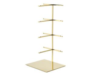 sourcing map Sunglasses Display Stand, 1Pcs - Stainless Steel Sunglass Rack, 4-tier Glasses Stand with Jewelry Holder Base, Eyewear Rack for Optical Shop (Gold)