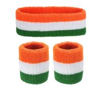 sourcing map Sweat Band Set Sports Terry Cloth Headband Wristband Set 7"x2" Moisture Wicking Sweat Absorbing Head Band for Women Men Workout Exercise Basketball(Orange/White/Green)