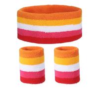 sourcing map Sweat Band Set Sports Terry Cloth Headband Wristband Set 7"x2" Moisture Wicking Sweat Absorbing Head Band for Women Men Workout Exercise (Orange/Yellow/White/Red)