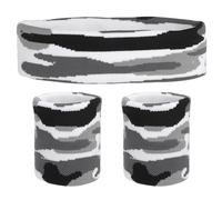 sourcing map Sweat Band Set Sports Terry Cloth Headband Wristband Set 8"x2" Moisture Wicking Sweat Absorbing Head Band for Women Men Workout Exercise (Striped Camouflage Gray)