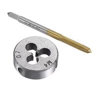 sourcing map Tap and Die Set Metric M4 x 0.7, HSS (High Speed Steel) Titanium Plated Machine Straight Flute Thread Screw Tap, Alloy Steel Round Threading Die
