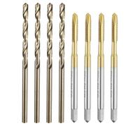 sourcing map Tap and Drill Bit Set, 4pcs M3 x 0.5 Metric Spiral Point Thread Screw Taps & 4pcs 2.5mm Twist Drill Bits, Titanium Coated/Roasted Yellow HSS-6542/M35 HSS-CO Tapping Threading Tool
