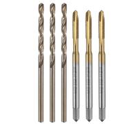 sourcing map Tap and Drill Bit Set,HSS-6542/M35 HSS-CO Tapping | 3pcs M3x0.5 Metric Spiral Point Thread Screw Taps & 3pcs 2.5mm Twist Drill Bits,Titanium Coated/Roasted Yellow Threading Tool