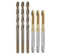 sourcing map Tap and Drill Bit Set,HSS-6542/M35 HSS-CO Tapping | 3pcs M5x0.8 Metric Spiral Point Thread Screw Taps & 3pcs 4.2mm Twist Drill Bits,Titanium Coated/Roasted Yellow Threading Tool