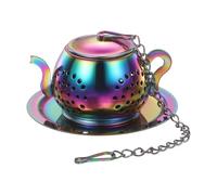 sourcing map Tea Strainers Steeper, Stainless Steel Loose Leaf Tea Steeper Filter with Chain and Tray Reusable Coarse Pores Mesh Strainer Diffuser for Teacups Teapots Mugs, Multicolored