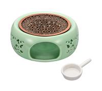 sourcing map Teapot Warmer, Ceramic Tea Warmer Ceramic Teapot Heater with Alloy Pad Tealight Holder for Heating Coffee Milk Water Heatproof Dish Warming Use, Plum Green Ocean Flower Design