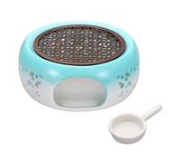 sourcing map Teapot Warmer, Ceramic Tea Warmer Ceramic Teapot Heater with Alloy Pad Tealight Holder for Heating Coffee Milk Water Heatproof Dish Warming Use, Blue White Ocean Flower Design