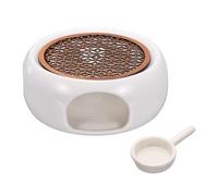 sourcing map Teapot Warmer, Ceramic Tea Warmer Ceramic Teapot Heater with Alloy Pad Tealight Holder for Heating Coffee Milk Water Heatproof Dish Warming Use, White 3 Hole Design