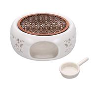 sourcing map Teapot Warmer, Ceramic Tea Warmer Ceramic Teapot Heater with Alloy Pad Tealight Holder for Heating Coffee Milk Water Heatproof Dish Warming Use, White Ocean Flower Design