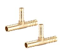sourcing map Tee Brass Barb Fitting Reducer 3 Way, Fit Hose ID 8mm x 6mm x 8mm 2pcs