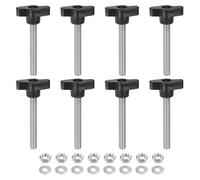 sourcing map Tee Wing Knobs M8x60mm 304 Stainless Steel Threaded Stud | Z/T Head Plastic Handles Metric Thumb Screws Hand Clamping Knob Grip Thumbscrew with Nuts Washers, Black 8pcs