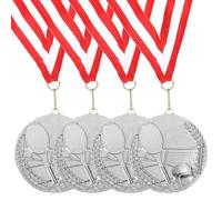 sourcing map Tennis Medals 2.7 Inch, Silver Award Medals with Neck Ribbon for Team Sports Games Competitions Party Favors 4 Pieces