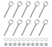 sourcing map Threaded Eye Bolts, 10Set M10x100mm - 304 Stainless Steel Eye Bolts with Nuts Washers, Marine Grade Machinery Shoulder Lifting Ring Eye Bolt (Silver)