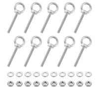 sourcing map Threaded Eye Bolts, 10Set M6x50mm - 304 Stainless Steel Eye Bolts with Nuts Washers, Marine Grade Machinery Shoulder Lifting Ring Eye Bolt (Silver)