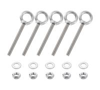 sourcing map Threaded Eye Bolts, 5Set M10x100mm - 304 Stainless Steel Eye Bolts with Nuts Washers, Marine Grade Machinery Shoulder Lifting Ring Eye Bolt (Silver)