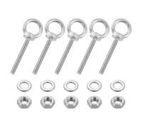 sourcing map Threaded Eye Bolts, 5Set M6x50mm - 304 Stainless Steel Eye Bolts with Nuts Washers, Marine Grade Machinery Shoulder Lifting Ring Eye Bolt (Silver)