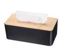 sourcing map Tissue Box Cover with Bamboo Lid Square Tissue Box Holder Facial Tissue Container Toilet Tissue Paper Dispenser for Tabletop Bathroom Bedroom Kitchen Office, Black