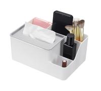 sourcing map Tissue Box Holder, Plastic Facial Tissue Box Cover 6-Compartment Remote Control Holder Multifunctional Napkin Organizer with Spring Holder for Home Office, Phone, Pens, White