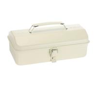 sourcing map Tool Box 11.4" Portable Steel Tool Box Hip Roof Style with Metal Latch Closure Tool Chest for Household Workshop Car, White