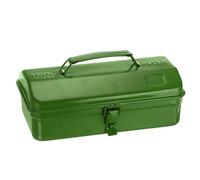 sourcing map Tool Box 11.4" Portable Steel Tool Box Hip Roof Style with Metal Latch Closure Tool Chest for Household Workshop Car, Green