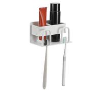 sourcing map Toothbrush Holder for Bathroom, 2 Slots Wall Mounted Electric Toothbrush Organizer Aluminum Self-Adhesive Shower Organizer for Tooth Brush Toothpaste Comb Storage, White