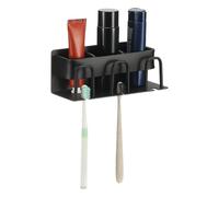 sourcing map Toothbrush Holder for Bathroom, 3 Slots Wall Mounted Electric Toothbrush Organizer Aluminum Self-Adhesive Shower Organizer for Tooth Brush Toothpaste Comb Storage, Black